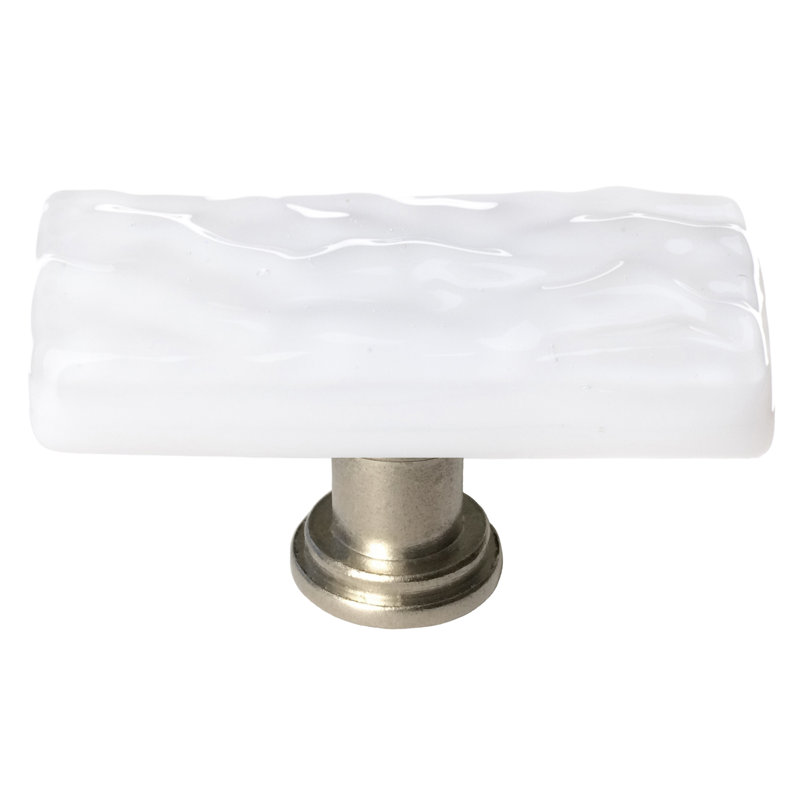 Poignée de meuble longue en verre Glacier, Nickel satiné, Blanc