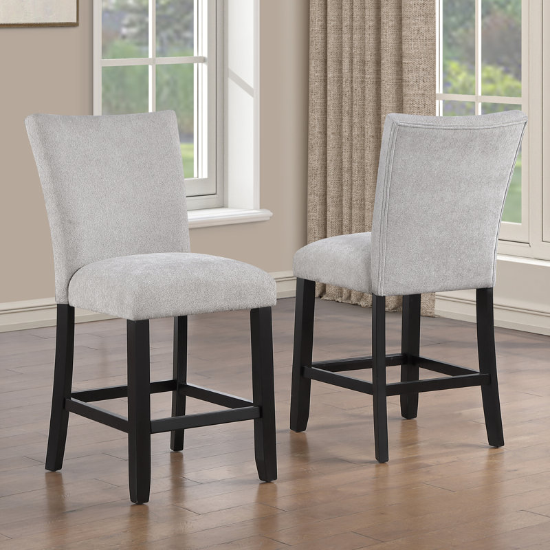 Chaise de comptoir en chenille Artemis, Noir, Gris