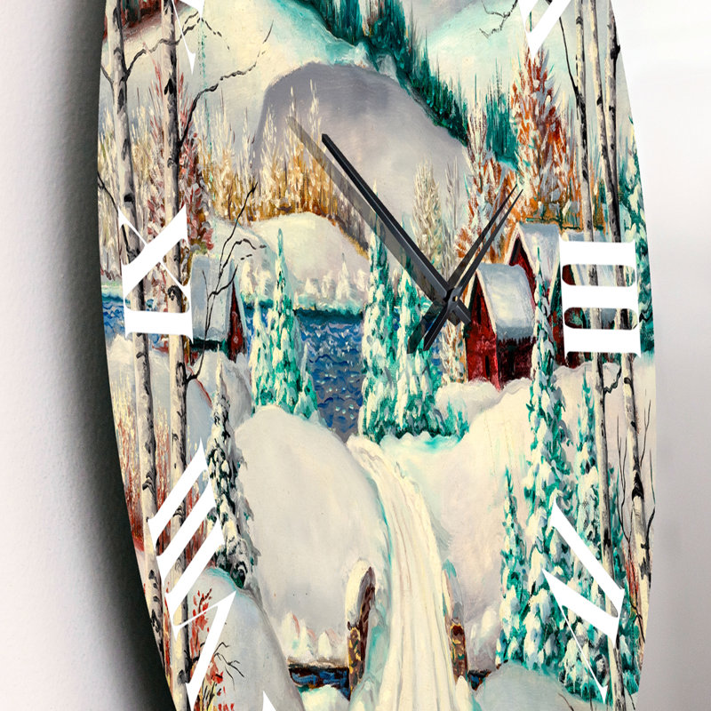 Route enneigée dans un paysage d'hiver - Horloge murale traditionnelle, Petit