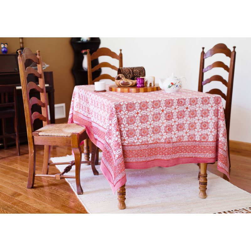 Opperman Floral 100% Cotton Tablecloth, Salmon, 108" x 72"
