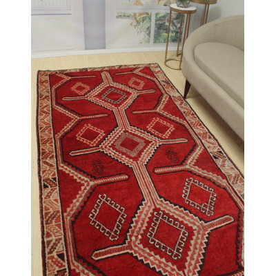 Tapis unique en laine noué à la main des années 1980 de 4 pi 8 po x 9 pi 6 po rouge / rose