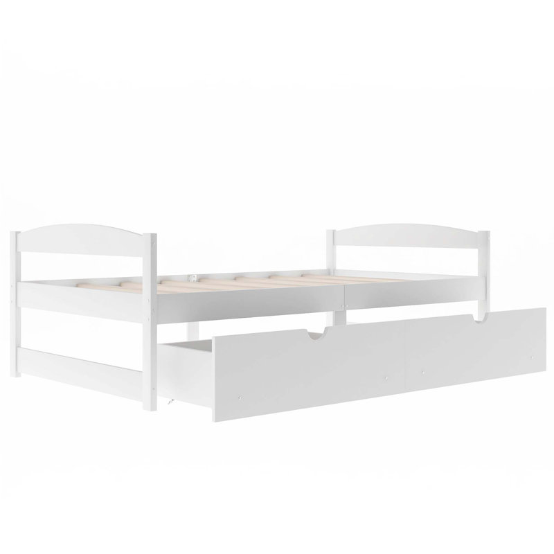 Lit plateforme simple avec deux tiroirs, Blanc