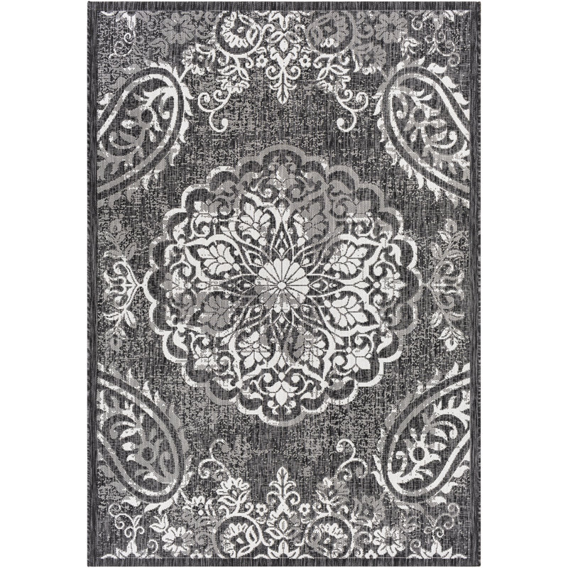 Tapis oriental intérieur / extérieur gris anthracite / crème Widcombe, Rectangle 8 pi 10 po x 12 pi