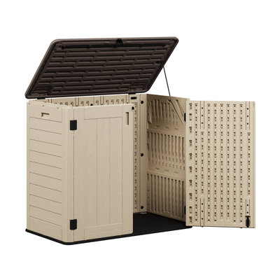 230 Gallon Waterproof Resin Outdoor Deck Box with Lockable Lid, Khaki
