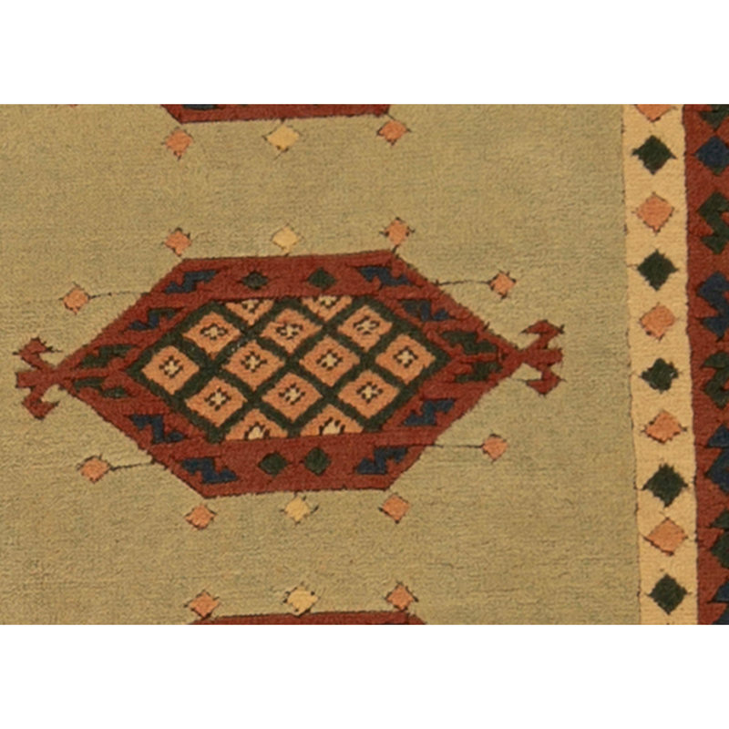 Tapis vert et brun noué à la main de haute qualité