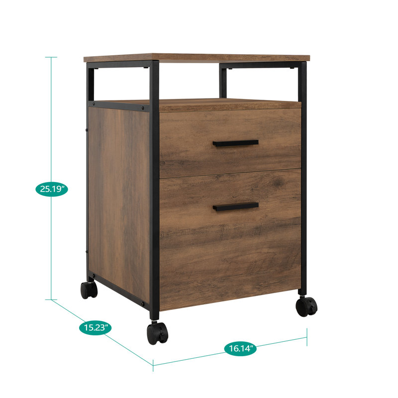 2 Drawer File Cabinet, Mobile Printer Stand with open storage Shelf, Wood cabinets for Home Office, Brown Oak