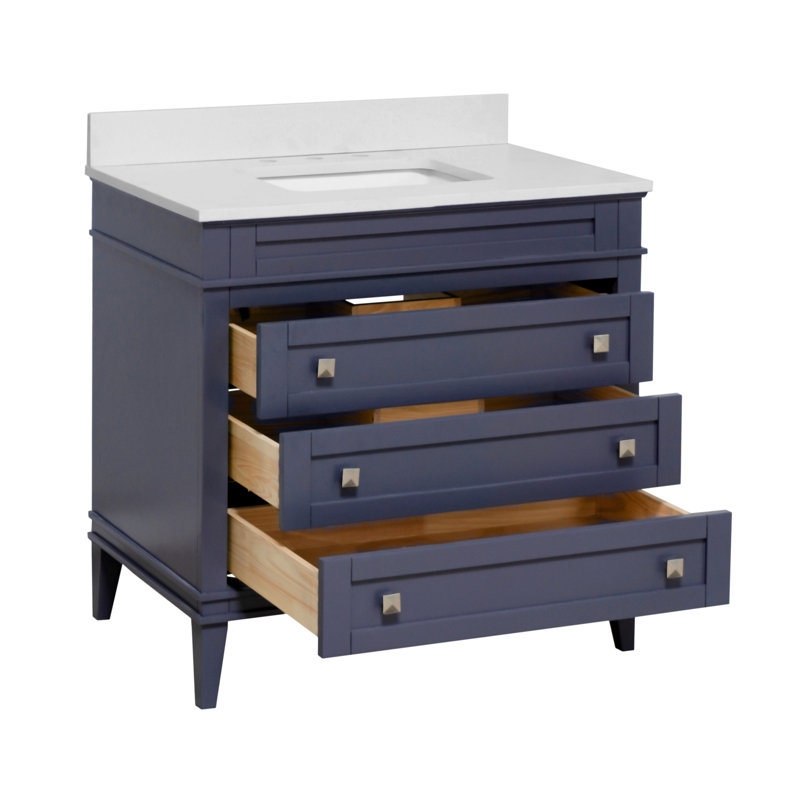 Meuble-lavabo simple 36 po avec comptoir en quartz gris Whitman, Quartz, Gris marine