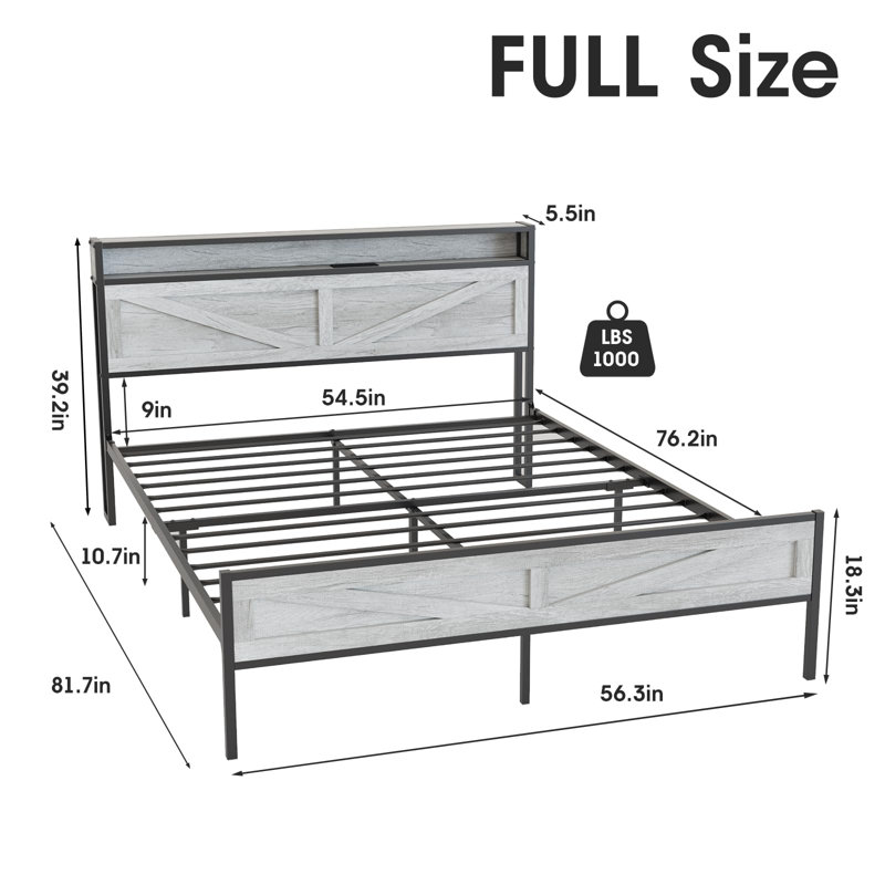 Farino Metal Bed, Full, Dark Oak