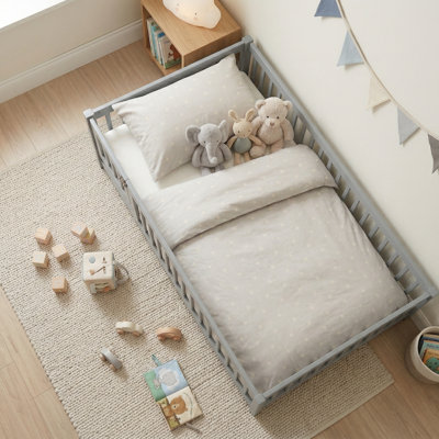 Montessori Floor Bed With Door,slat And Safety Guardrails For Kids