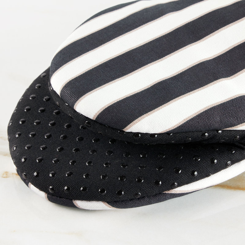 Kate Spade New York Loop And Dot Striped Cotton Oven Mitt Set, Black