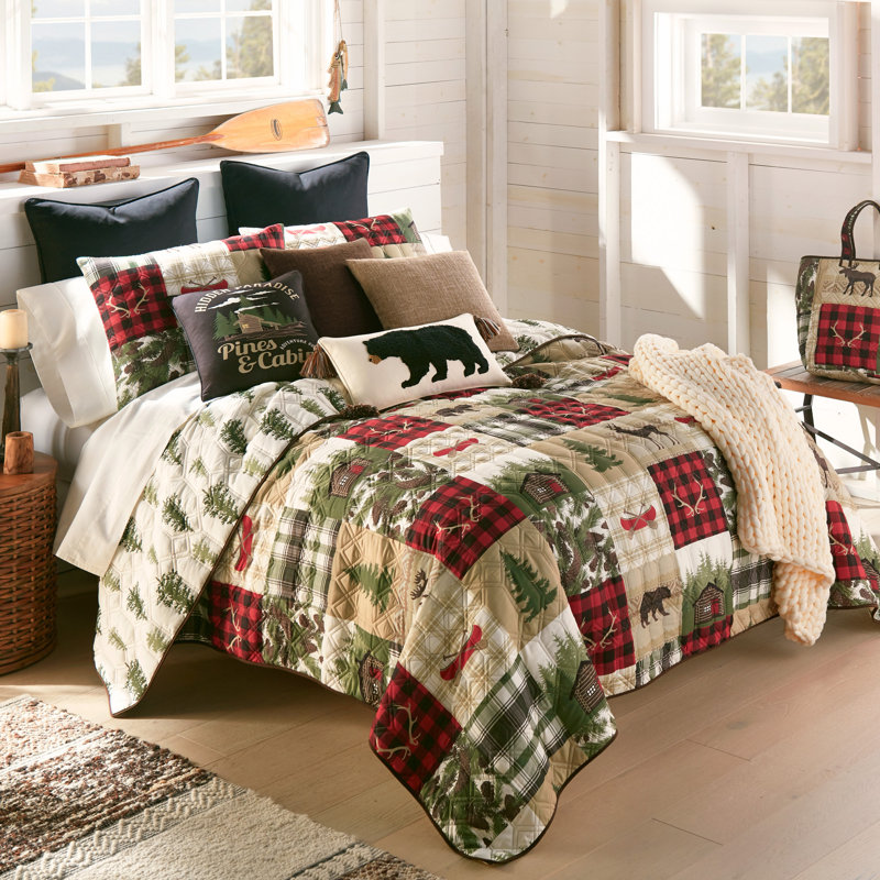 Queen Brown Microfiber Reversible Quilt Set with Animal Print