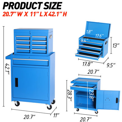 5 Detachable Tool Cart, Adjustable Shelf, Rustproof, Blue Rolling Workshop Chest, 5 Drawers, Box, Locking System,