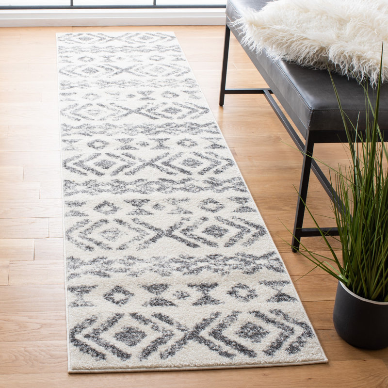Tapis ivoire / gris Southwestern, Tapis de couloir 2 pi 2 po x 9 pi