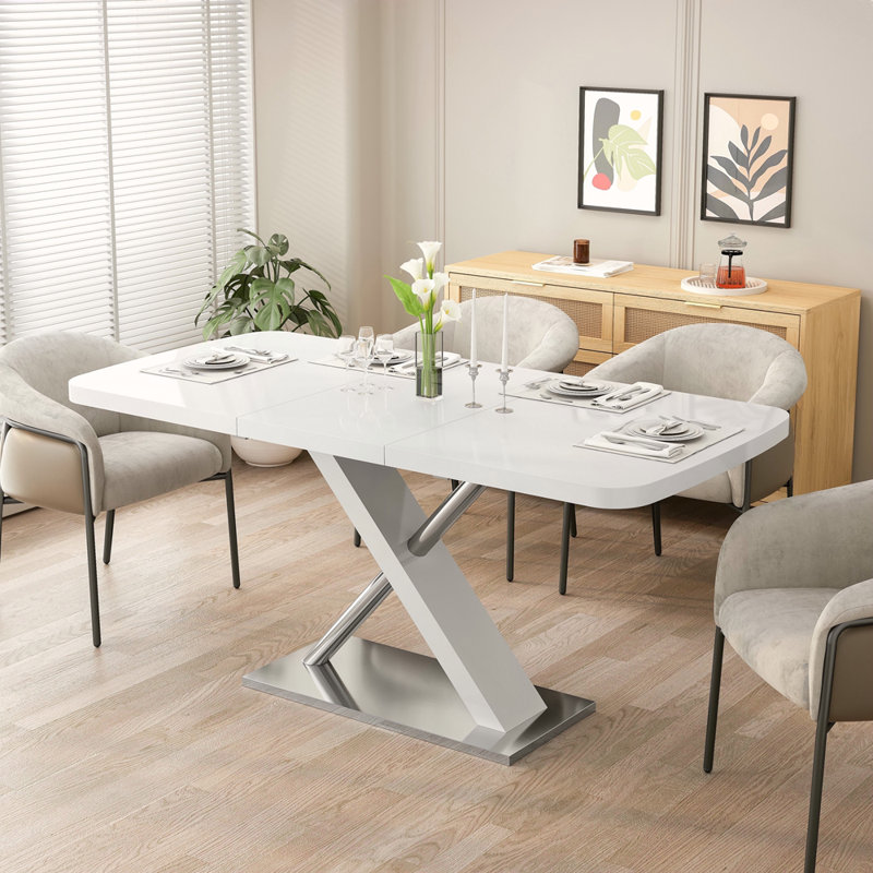 Table de salle à manger extensible de 47,25 po à 63 po pour 4 à 6 personnes, table de salle à manger extensible avec base en métal croisée et tubes en acier inoxydable, grande table de salle à manger