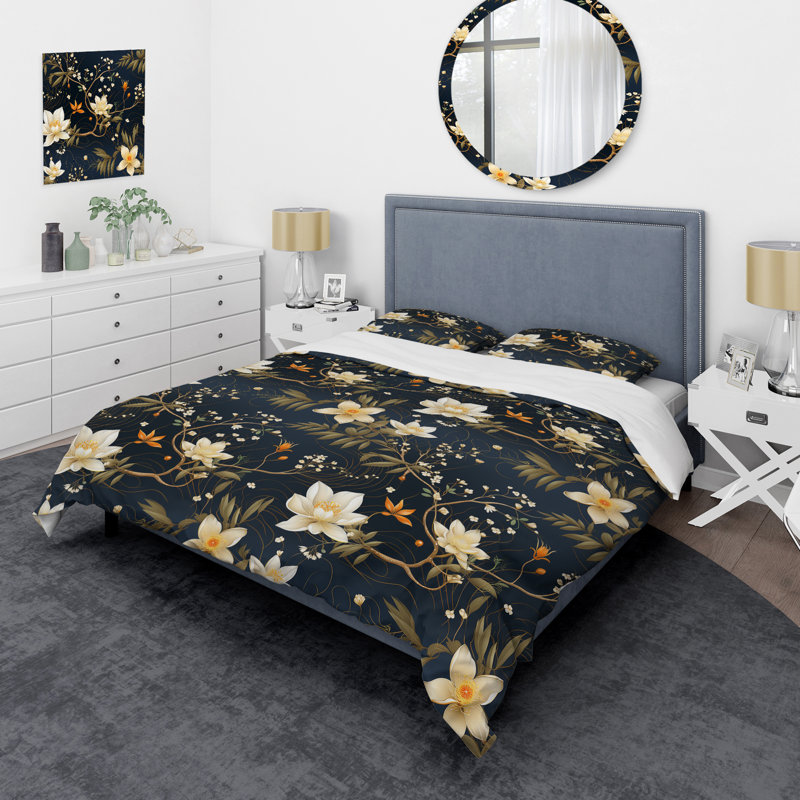 Ensemble de housse de couette Graceful Floral Essence Of Zen II, Housse de couette pour très grand lit et 2 très