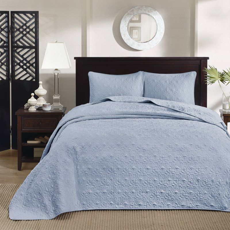 Ensemble de couvre-lit réversible Québec, Couvre-lit de très grande taille et 2 taies déco, Bleu