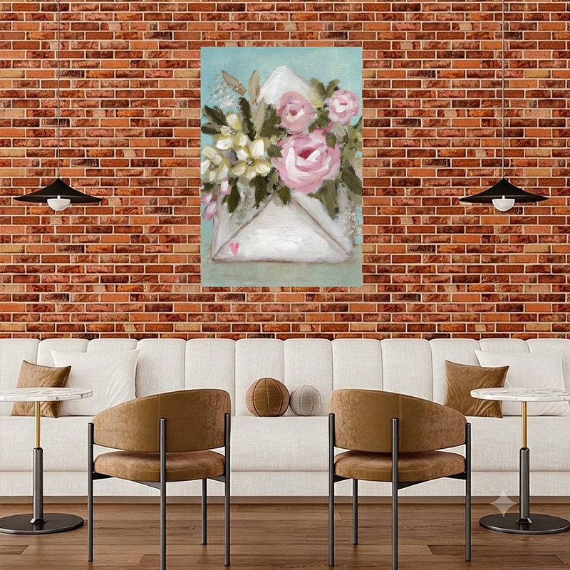 «Love lettre I», art mural abstrait contemporain et romantique, 48" H x 32" W
