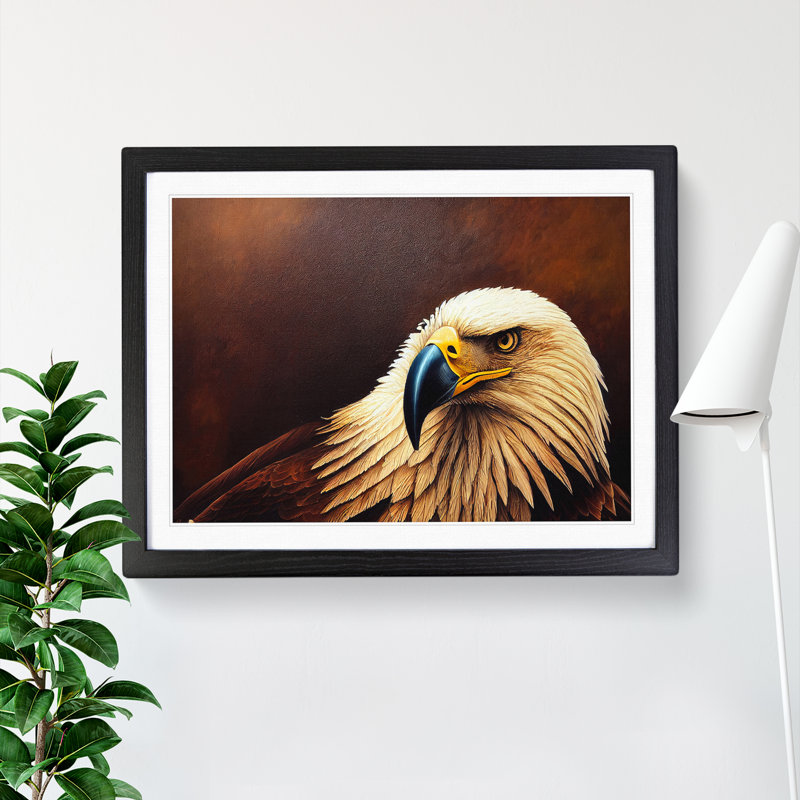 Entrancing Eagle Bird - Single Picture Frame Print, Black, 46cm H x 64cm W x 2cm D