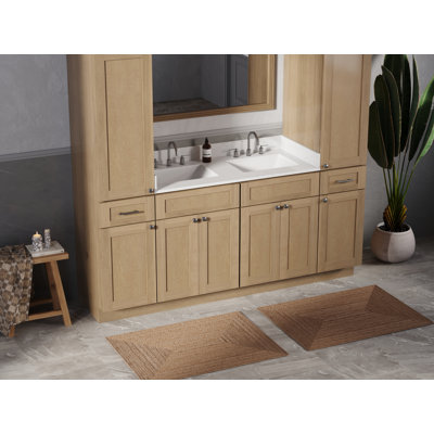 Meuble-lavabo double 78 po avec comptoir en quartz de Carrare et armoires en lin