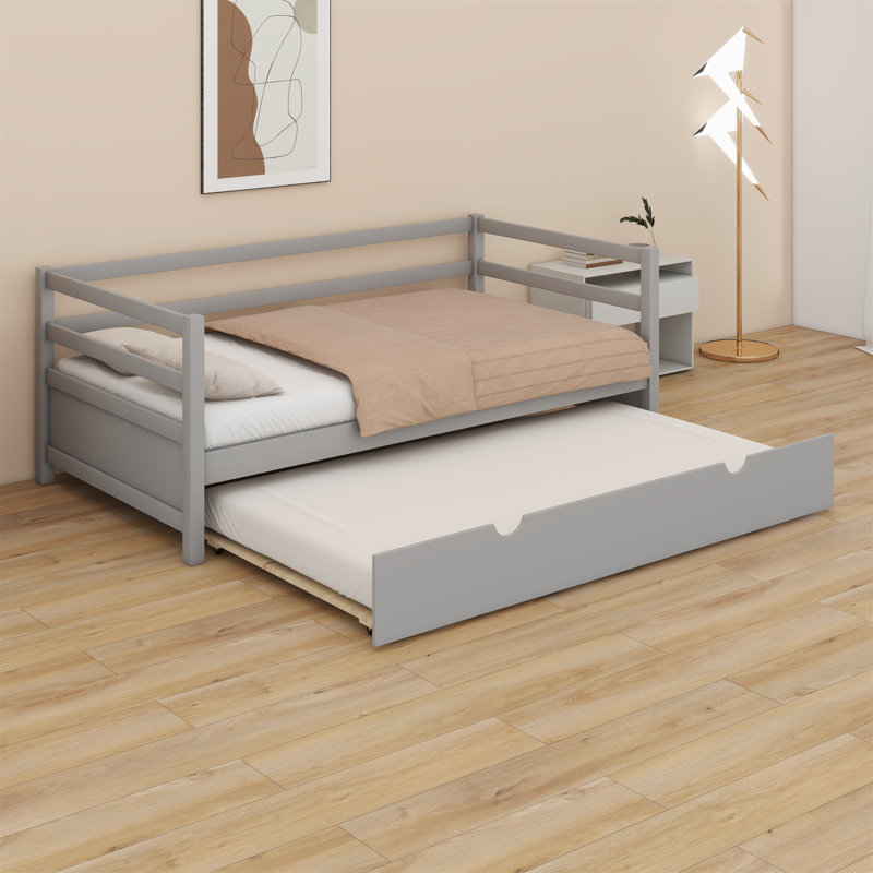 Shantee Twin Size Wooden Daybed with Trundle, Gray
