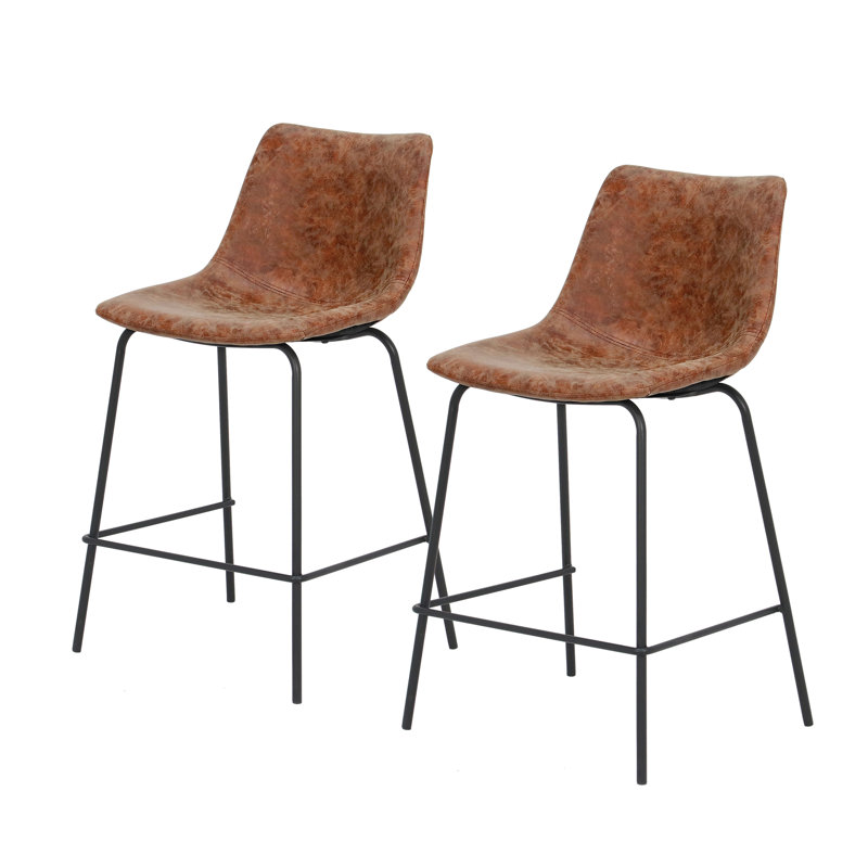 Faux Leather Bar Stool (Set Of 2), Counter Stool (24" Seat Height), Camel