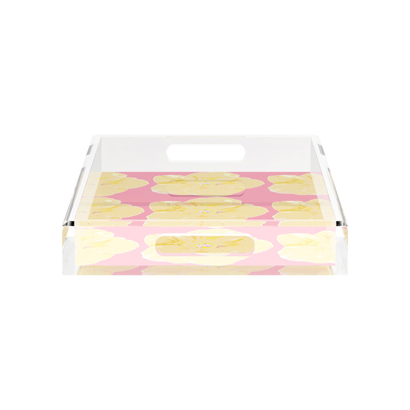 Plateau décoratif rectangulaire en acrylique Hibiscus, Rose, H 2 po x l 17 po x P 10,5 po