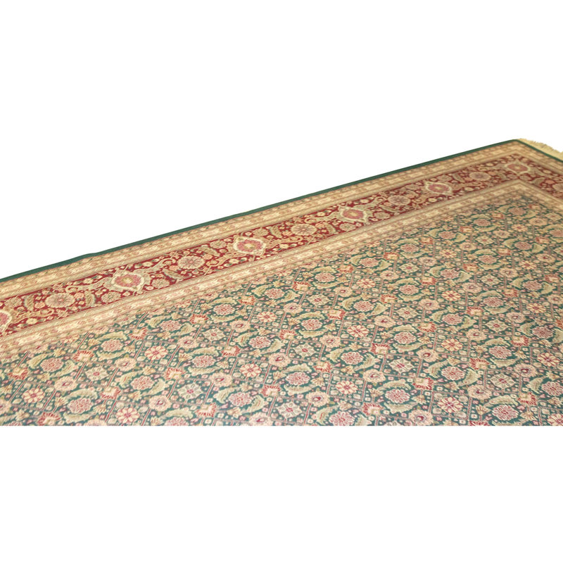 Hand Knotted Wool Oriental Area Rug in Green And Wine