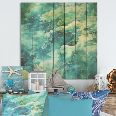 Green Peaceful Tide Pools II - Coastal Minimalism On Wood Print