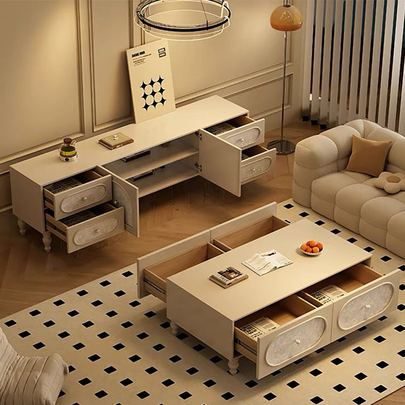 Meuble télé avec rangement Shell, 70.9'', Crème, crème