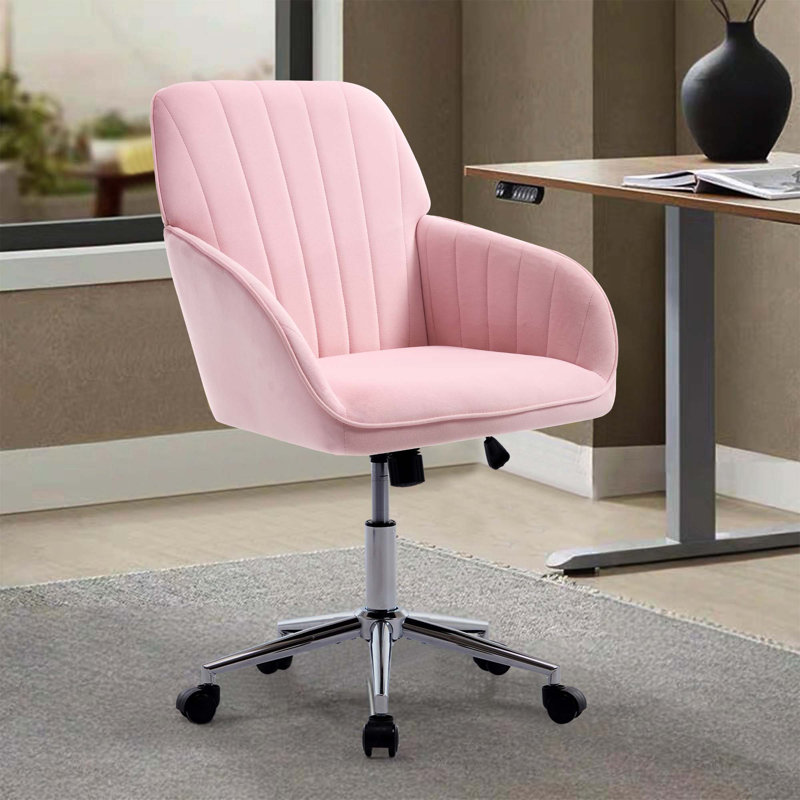 Chaise de bureau ergonomique réglable, Rose pastel, Argent argent