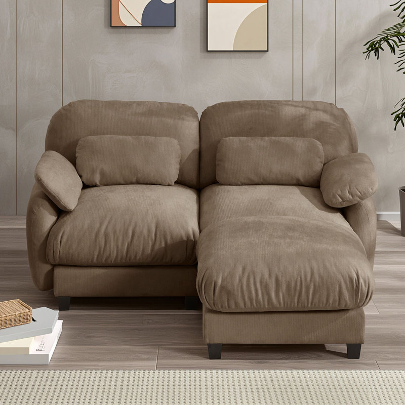Canapé de coin modulable deux places avec pouf amovible, Brun