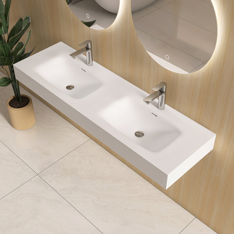 59.5'' Wall Mounted Bathroom Sink Solid Surface Sink
