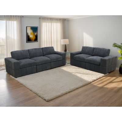 Ensemble de canapé modulaire réversible en velours côtelé 5- Picec