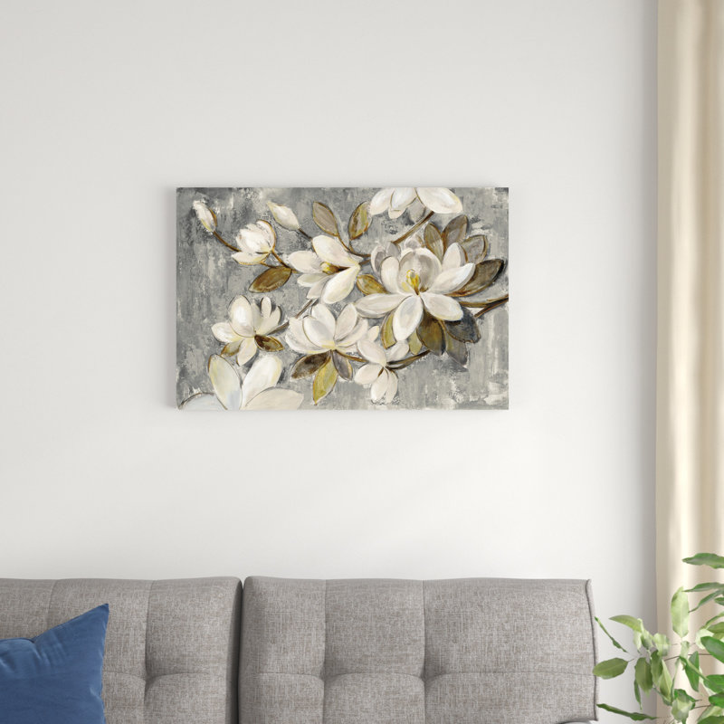 Magnolia simplicité gris neutre, H 20 po x l 30 po, Toile tendue, Sans cadre