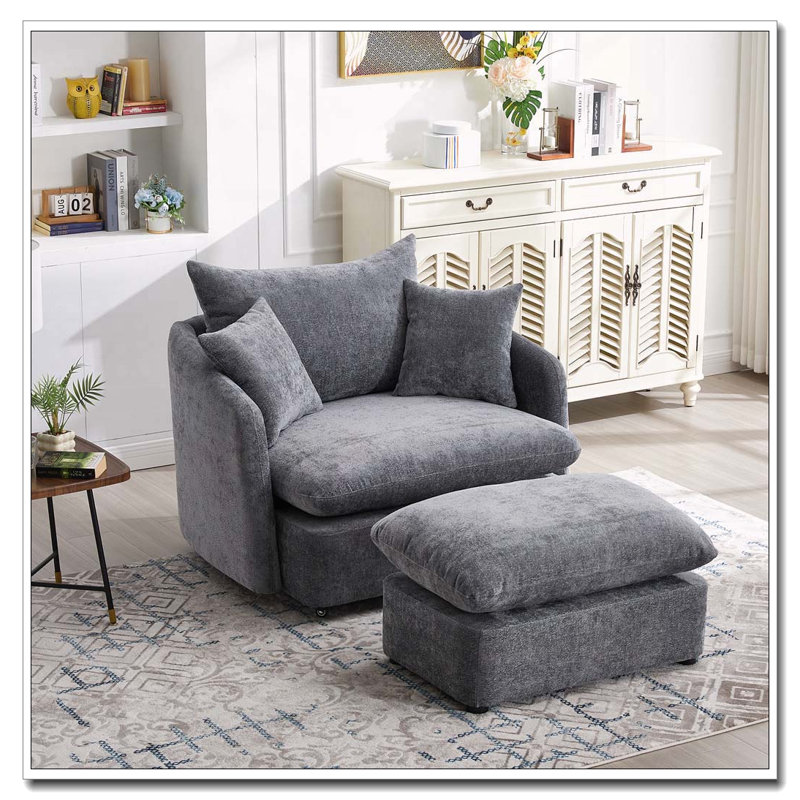 Coussin de fauteuil pivotant sur 360 ° avec 3 coussins, Gris, 1