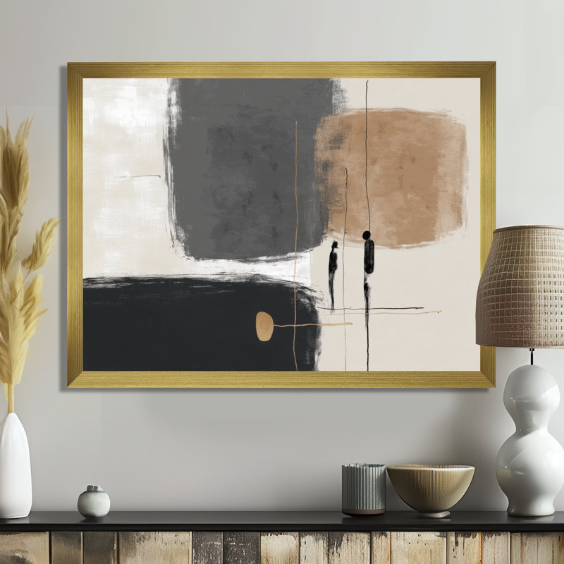 Formes brunes avec mélange abstrait de minimalisme gris - Art mural minimaliste, impression sur toile gris minimaliste, Doré