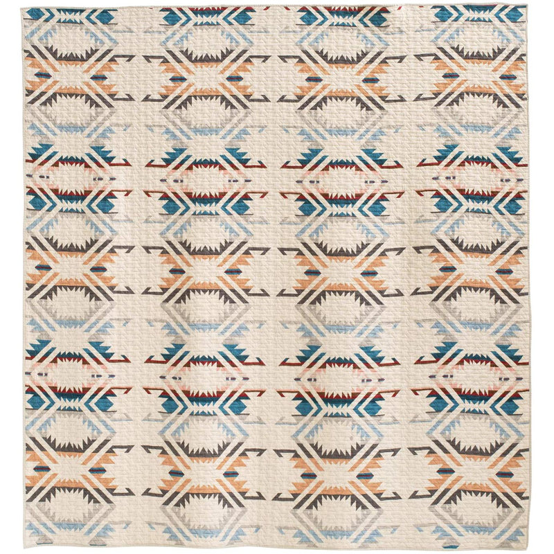 White and Beige Cotton Reversible Full Quilt Set