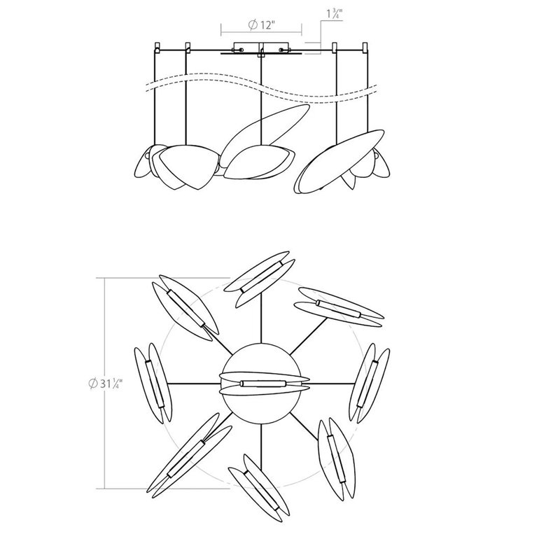 Papillons 9 - Light Satin Black LED Unique/Statement Pendant, Satin Black, 9