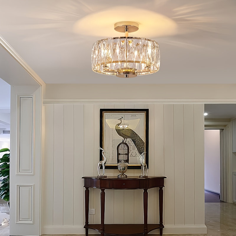 Modern crystal embedded golden pendant light with 12.5-inch E14 lamp head (excluding bulb)