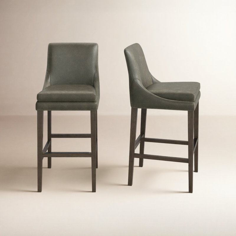 Niara Leather Counter & Bar Stools, Bar Stool (30” Seat Height), Copley Slate Faux Leather/Brown