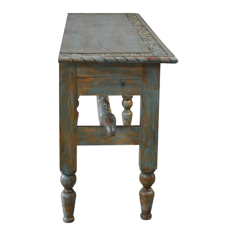 Crédence Grande Équestre Longhorn en turquoise, Bleu sarcelle / bois moyen / ivoire