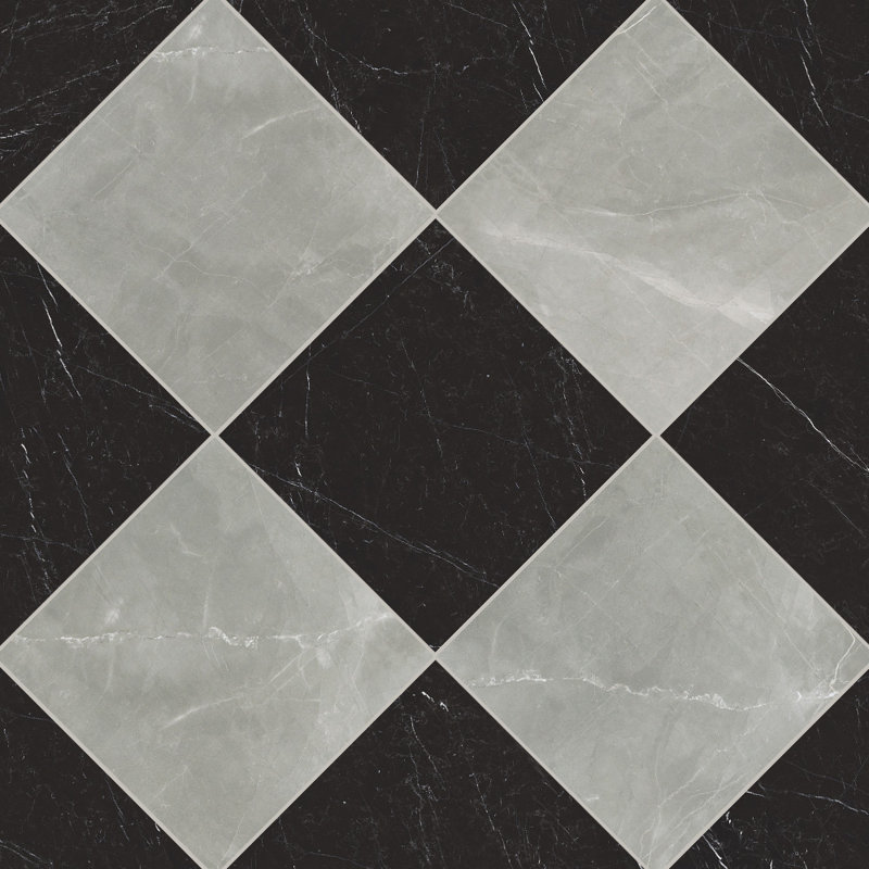 Tuscany Checkerboard 12X12 Amani Grey And Marquina, Amani Gray/Marquina