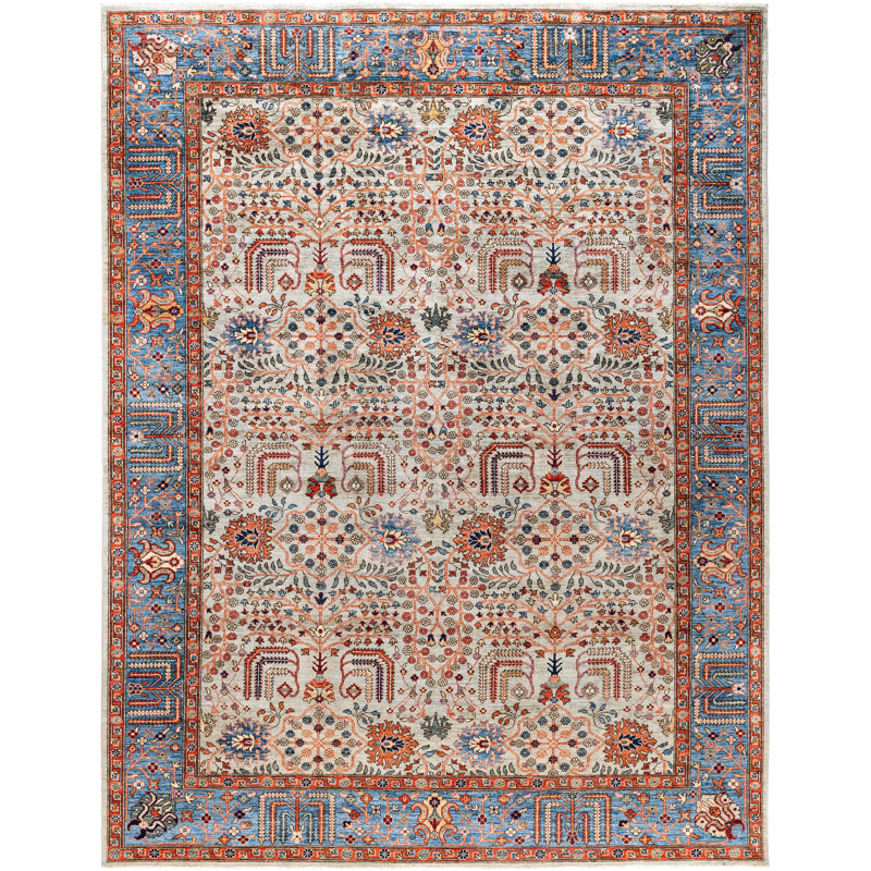 Tapis unique noué à la main gris Raffin de 9 pi 2 po x 11 pi 10 po Raffin