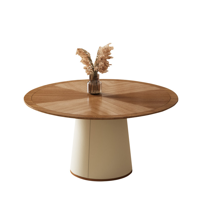 59,05 po, table de salle à manger ronde en similicuir pour 4 à 6 personnes, table de cuisine moderne en bois avec plateau en placage massif, noyer