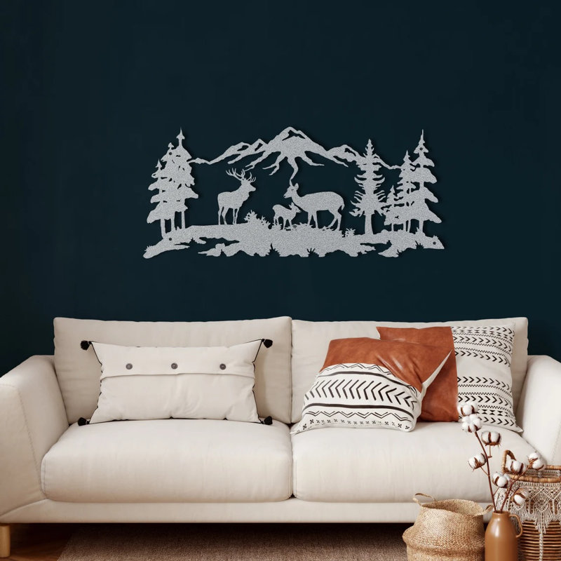Handmade Rustic Wall Decor on Metal, Silver, 51" H x 117" W x 2" D