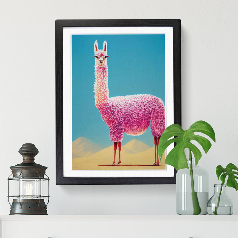 Llama Painting - Single Picture Frame Print, Black, 34cm H x 25cm W x 2cm D