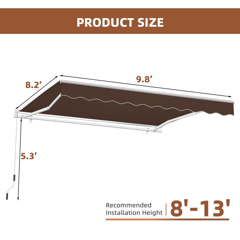 Meetwarm 9.8'X 8.2' Patio Awning Retractable Awning Cover For Sunshade Shelter, Outdoor Patio Canopy With Manual Crank Handle/Water-Resistant 280G/M² Polyester For Patio, Balcony, Yard