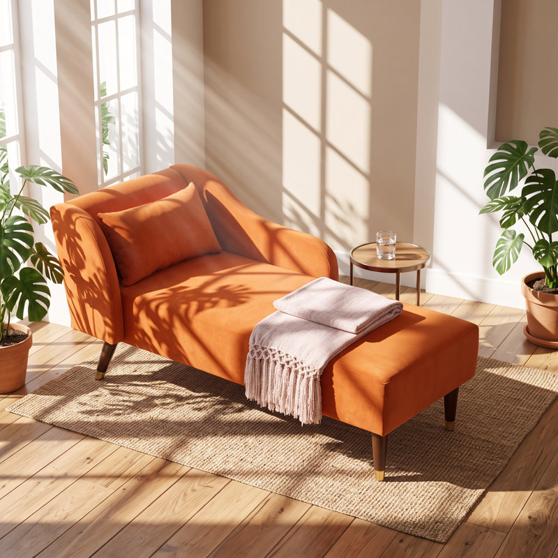 Chaise longue rembourrée en velours l 58,3 po x P 27,55 po x H 26,38 po