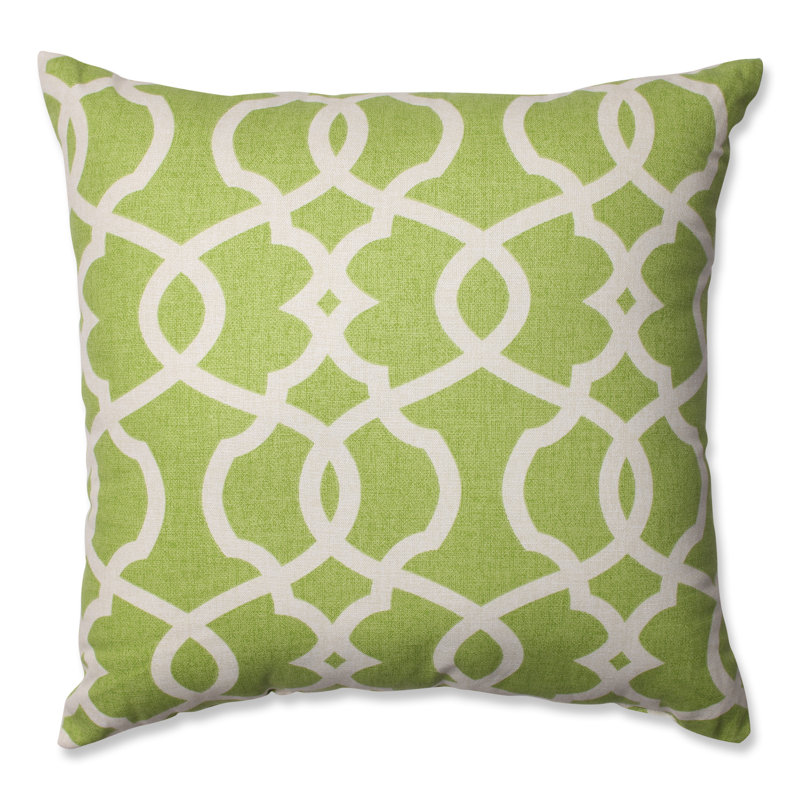 Lattice Damask Cotton Reversible Throw Pillow, 16.5" H x 16.5" W x 5" D, Green / Beige