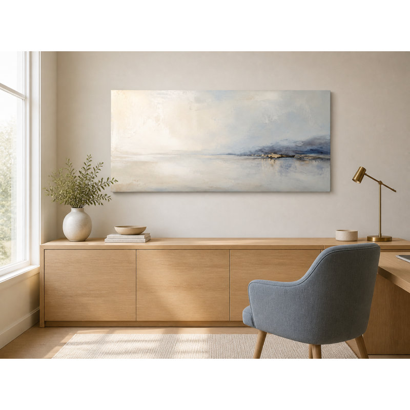 Tableau panoramique sur toile tendue représentant une crête côtière bleu clair, H 27,5 po x l 55 po x P 1,5 po